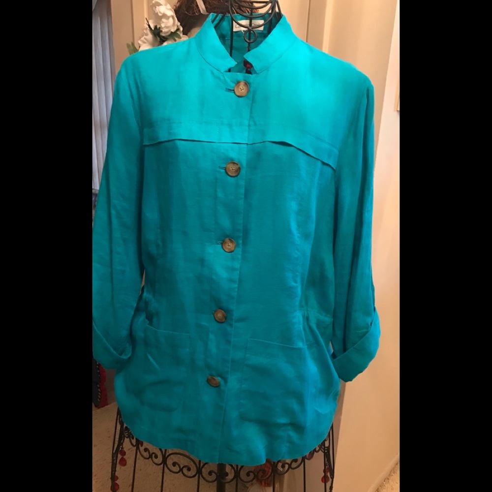 Coldwater Creek Linen Jacket Turquoise 16